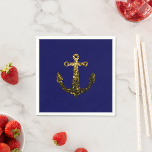Serviettes Jetables Paillettes de fausse étincelle dorée Bleu marine d