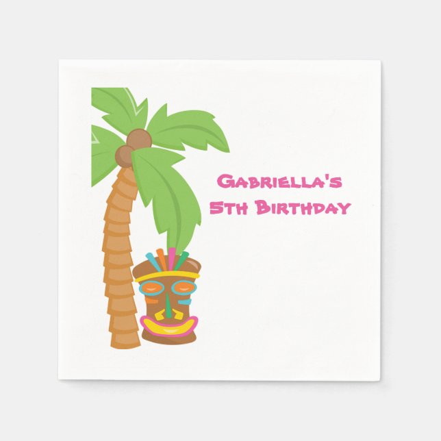 Serviettes Jetables Palmier Luau Avec Tiki Napkin (Devant)