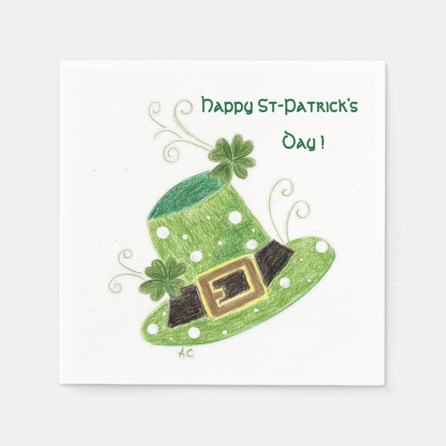 Serviettes Jetables Papier à cocktail blanc casquette de leprechaun ve (Devant)