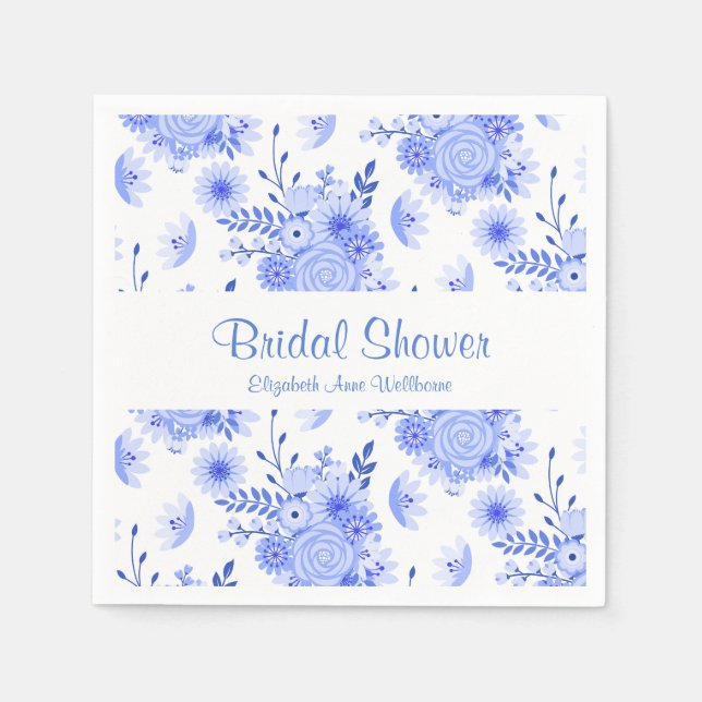 Serviettes Jetables Papier à Fête des mariées à fleurs bleu et blanc (Devant)