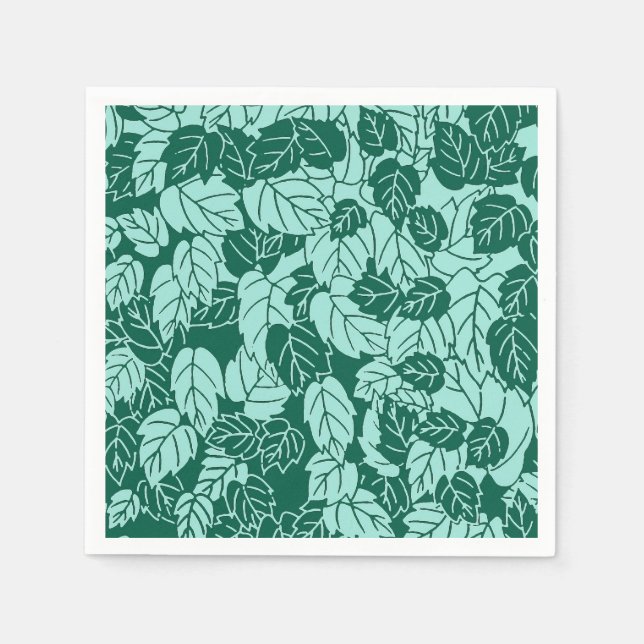 Serviettes Jetables Papier à feuilles japonaises, Turquoise et Aqua (Devant)