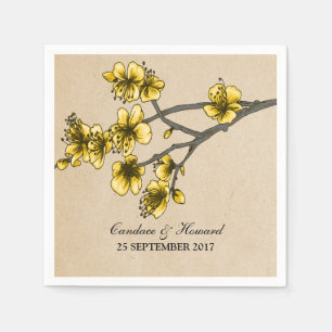 Serviettes Jetables Papier à fleurs de cerisier Vintage jaune