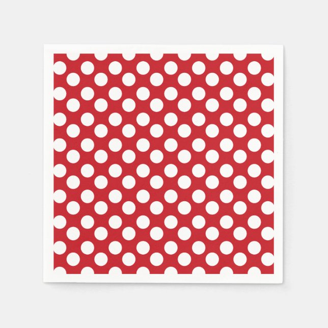 Serviettes Jetables Papier à points Polka rouge et blanc Napkin (Devant)