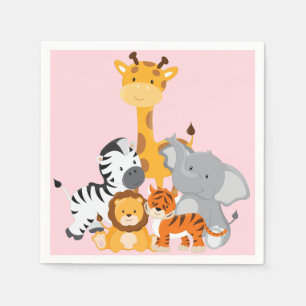 Serviettes Jetables Papier animal de la jungle rose mignonne