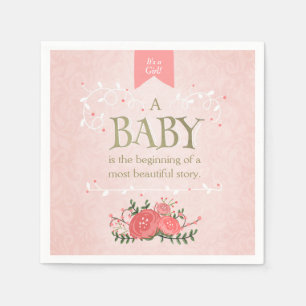 Serviettes Jetables Papier Baby shower livre de conte Napkin rose fill