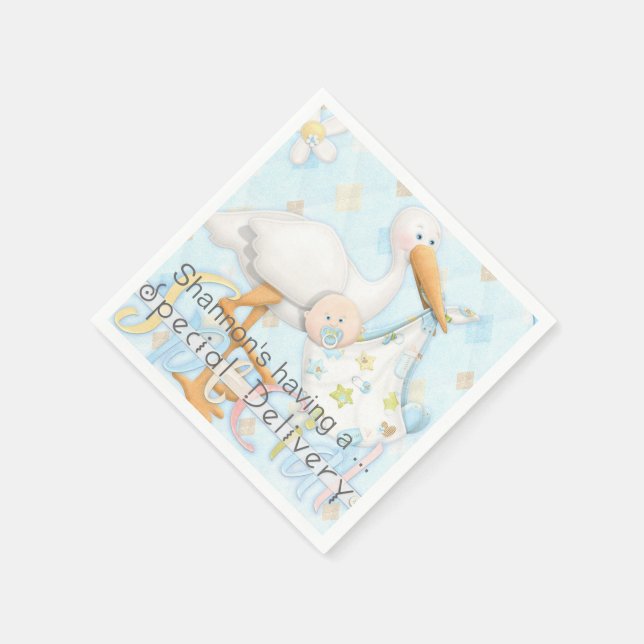 Serviettes Jetables Papier Baby shower Stork Blue Boy (Coin)