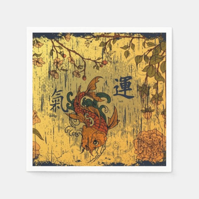 Serviettes Jetables Papier blanc japonais Koi serviettes, arêtes stand (Devant)