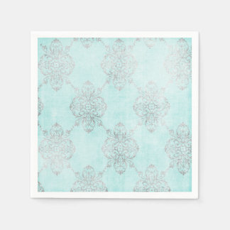 Serviettes Jetables Papier Damas Turquoise vintage