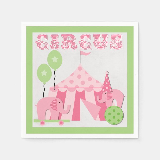 Serviettes Jetables Papier d'anniversaire de cirque rose (Devant)