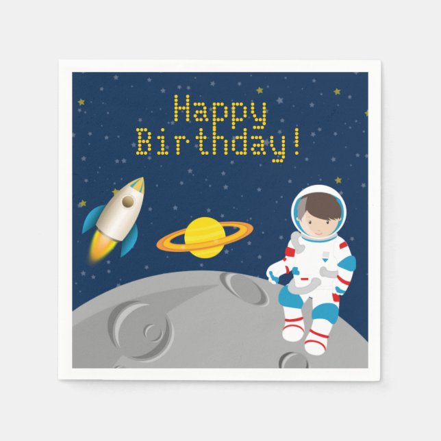 Serviettes Jetables Papier d'anniversaire de l'astronaute spatial (Devant)
