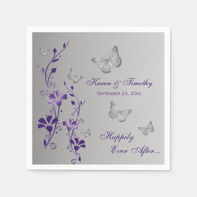 Serviettes Jetables Papier d'argent violet Papier floral serviettes 2 (Devant)