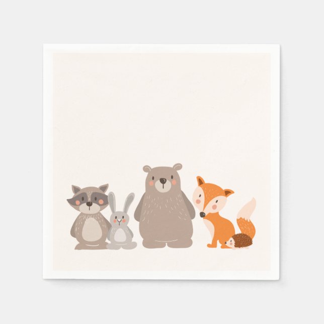 Serviettes Jetables Papier de bois Napkin Animaux de forêt Ours renard (Devant)