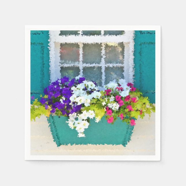 Serviettes Jetables Papier de boîte à fleurs de fenêtre impressionnist (Devant)