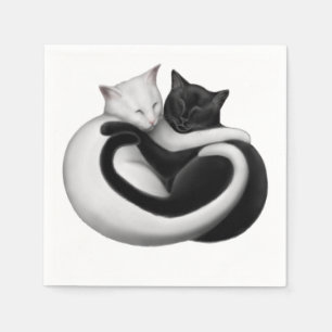 Serviettes Jetables Papier de chats Black White Love Napkins