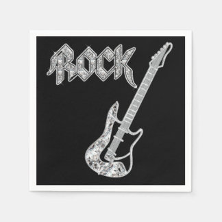 Serviettes Jetables Papier de guitare ROCK noir et argent