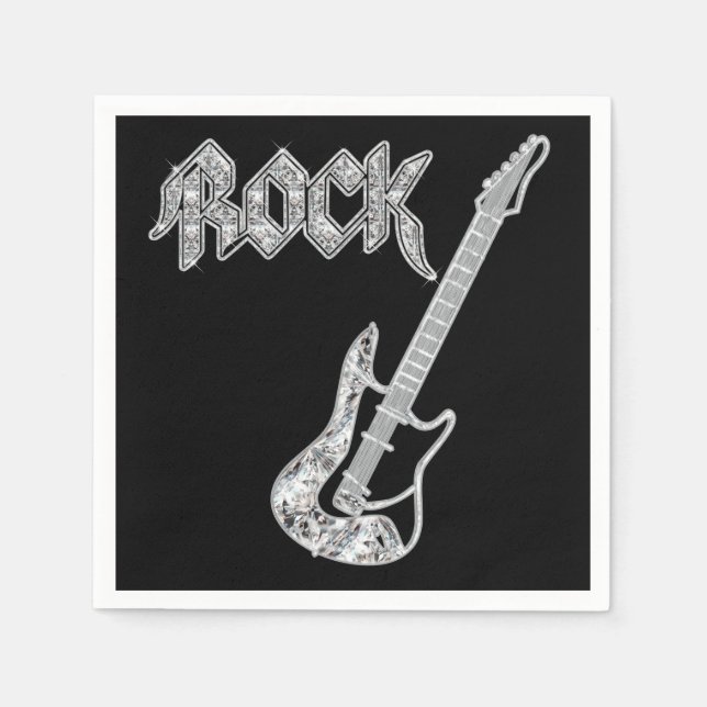 Serviettes Jetables Papier de guitare ROCK noir et argent (Devant)