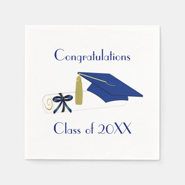 Serviettes Jetables Papier de la partie de graduation bleu et blanc (Devant)