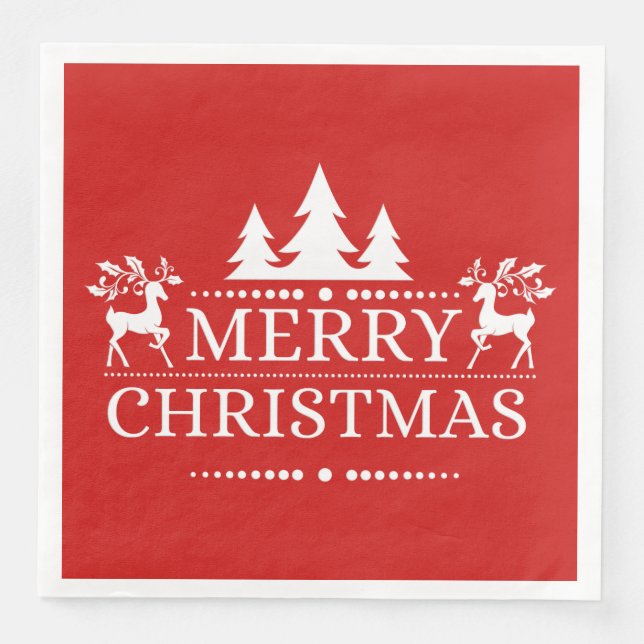 Serviettes Jetables Papier de Noël rouge et blanc (Devant)