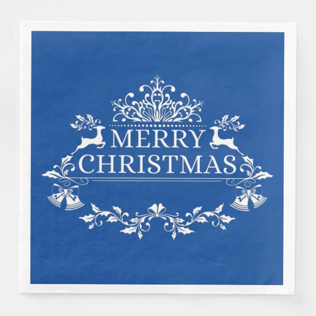 Serviettes Jetables Papier de Noël Royal Blue & White Merry (Devant)