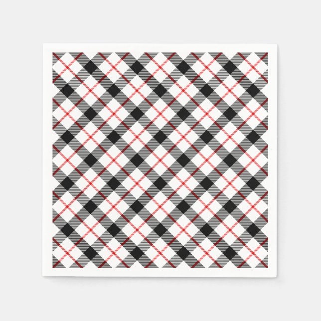 Serviettes Jetables Papier de Vacances Rouge Noir Blanc Plaid classiqu (Devant)