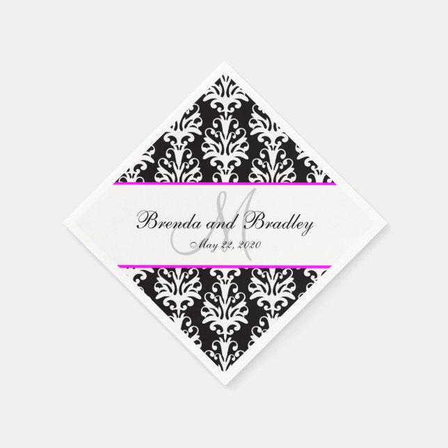 Serviettes Jetables Papier Mariage Damask Rose noir (Coin)