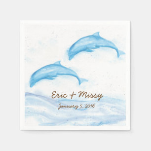 Serviettes Jetables Papier Mariage Dolphin Aquarelle