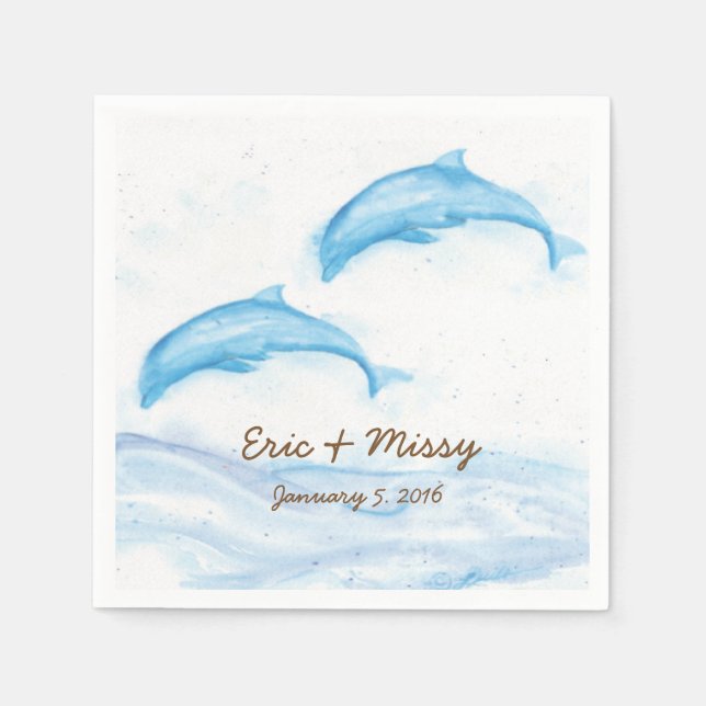 Serviettes Jetables Papier Mariage Dolphin Aquarelle (Devant)