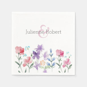 Serviettes Jetables Papier Mariage fleur sauvage Watercolor