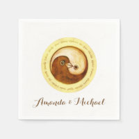 PAPIER mariage NAPKIN. Doves Gold YinYang.