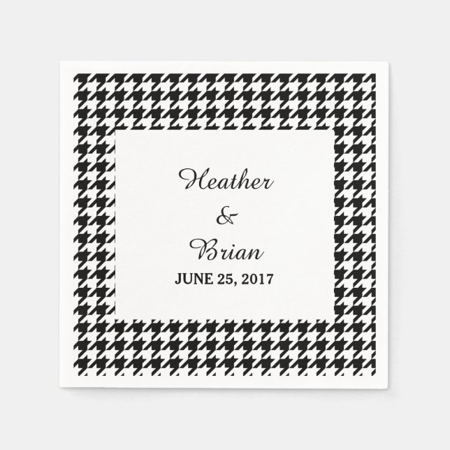 Serviettes Jetables Papier Mariage noir Houndstooth (Devant)
