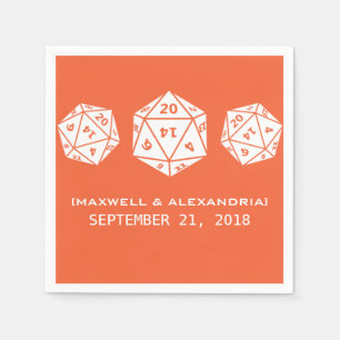 Serviettes Jetables Papier Mariage Orange D20 Dice Gamer