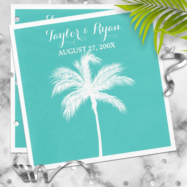 Serviettes Jetables Papier Mariage Palm Tree Aqua (Créateur téléchargé)