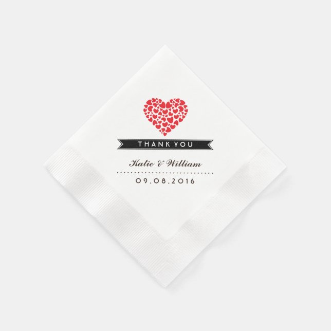 Serviettes Jetables Papier Mariage Red Heart (Coin)