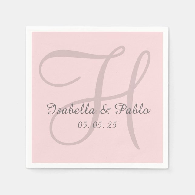 Serviettes Jetables Papier Mariage rose pâle Monogramme (Devant)