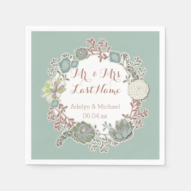 Serviettes Jetables Papier Mariage Succulent Personnalisé (Devant)