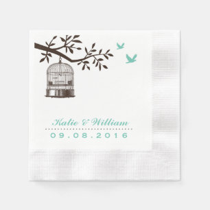 Serviettes Jetables Papier Mariage Turquoise Russe Cage d'Oiseaux