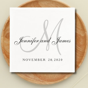 Serviettes Jetables Papier Monogramme gris noir classique