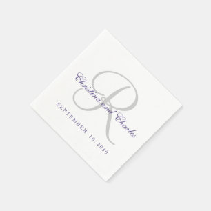 Serviettes Jetables Papier monogramme gris ultra violet classique