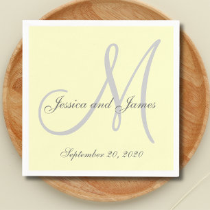 Serviettes Jetables Papier Monogramme jaune clair personnalisé serviet