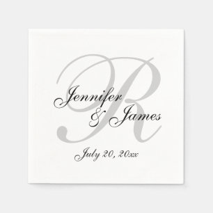 Serviettes Jetables Papier Monogramme personnalisé noir et blanc class