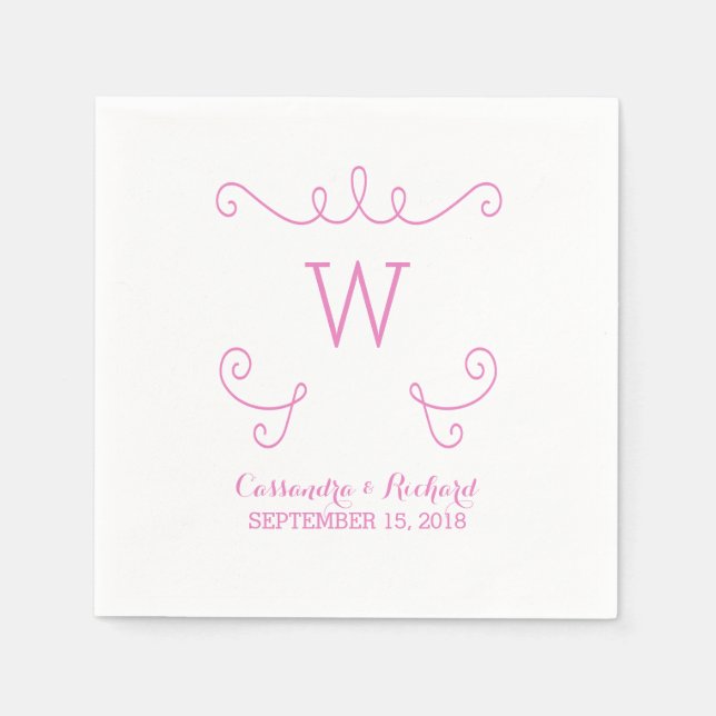 Serviettes Jetables Papier Monogramme rose Whimsical Flourdissant (Devant)
