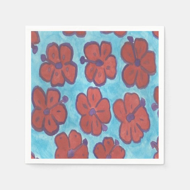 Serviettes Jetables Papier Motif rouge Hibiscus (Devant)