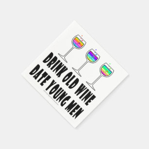 SERVIETTES JETABLES PAPIER NAPKINS - BOIRE VIN VIEUX, DATE JEUNES HOMM