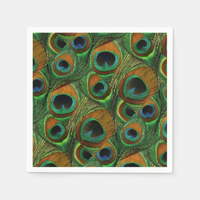 Serviettes Jetables Papier Peacock - Vert, Bleu, Turquoise (Devant)