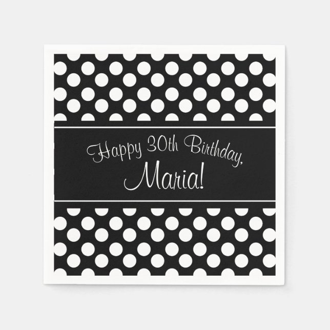 Serviettes Jetables Papier PolkaDot noir et blanc personnalisé (Devant)