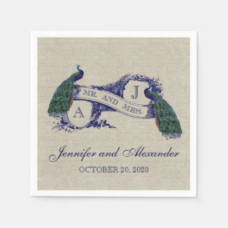Serviettes Jetables Papier Russe Mariage Linen Peacock