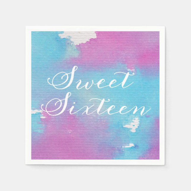 Serviettes Jetables Papier Sweet sixteen d'aquarelle (Devant)