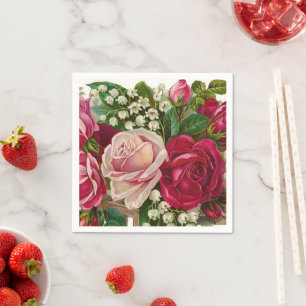 Serviettes Jetables Papier vintage Floral Rose