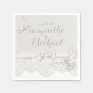 Serviettes Jetables Papillons ivoires et dentelle