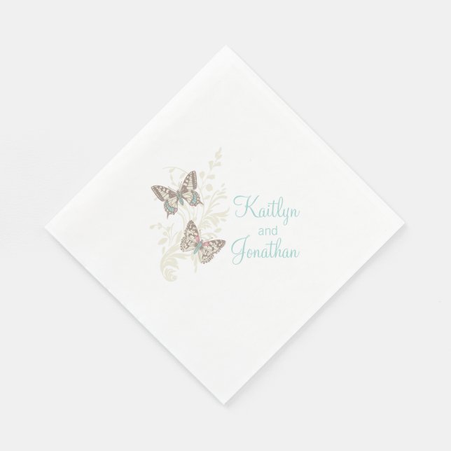 Serviettes Jetables papillons mariages art turquoise dîner blanc servi (Coin)